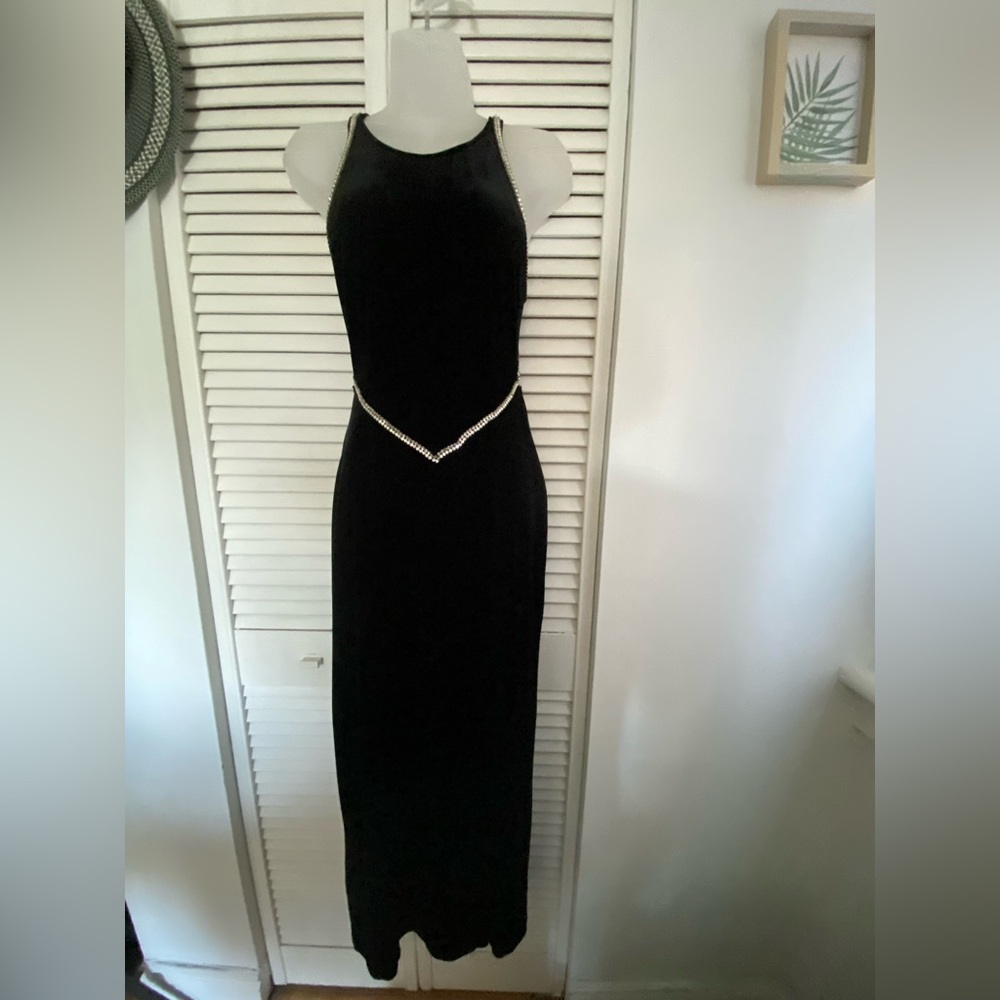 Black Maxi Dress with Rhinestone Trim